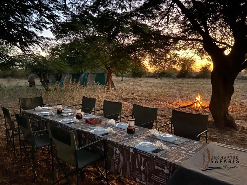 campsite-sunset-supper-lantern-angola-uncharted-safari